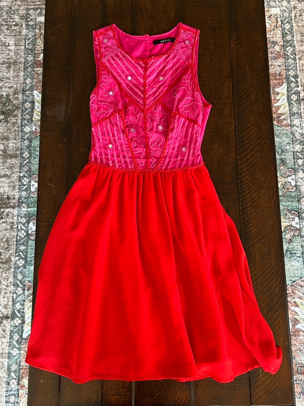 Ark & Co Pink Red Embellished Fit & Flare Dress Open Back Size S